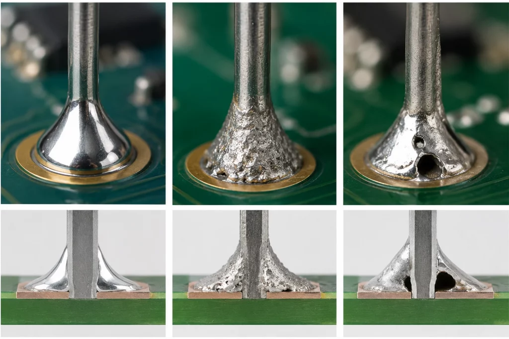 Diferencias en soldadura PCB: cold joints y dry joints